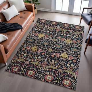 Piper Looms Mayfield Global AMF1132 Black Machine Washable Area Rug Lifestyle Image Feature