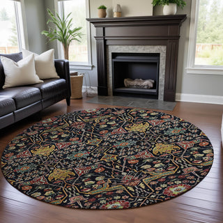 Piper Looms Mayfield Global AMF1132 Black Machine Washable Area Rug Round Lifestyle Image Feature