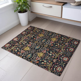 Piper Looms Mayfield Global AMF1132 Black Machine Washable Area Rug Scatter Lifestyle Image Feature