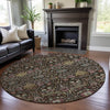 Piper Looms Mayfield Global AMF1132 Chocolate Machine Washable Area Rug Round Lifestyle Image Feature