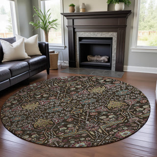 Piper Looms Mayfield Global AMF1132 Chocolate Machine Washable Area Rug Round Lifestyle Image Feature