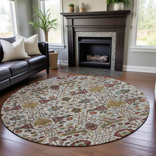 Piper Looms Mayfield Global AMF1132 Ivory Machine Washable Area Rug Round Lifestyle Image Feature