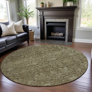 Piper Looms Mayfield Global AMF1133 Brown Machine Washable Area Rug Round Lifestyle Image Feature