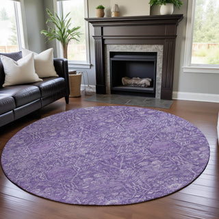 Piper Looms Mayfield Global AMF1133 Plum Machine Washable Area Rug Round Lifestyle Image Feature