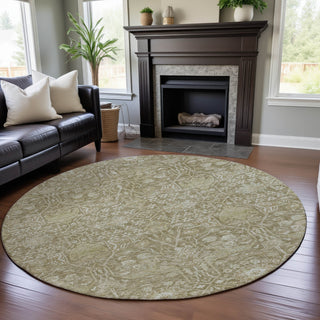 Piper Looms Mayfield Global AMF1133 Taupe Machine Washable Area Rug Round Lifestyle Image Feature