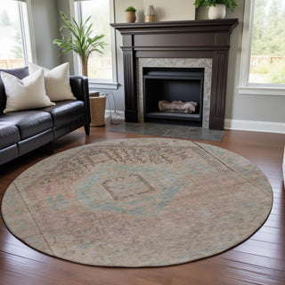 Piper Looms Mayfield Global AMF1134 Pink Machine Washable Area Rug Round Lifestyle Image Feature