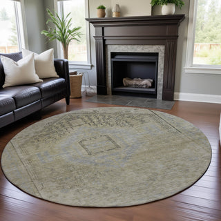 Piper Looms Mayfield Global AMF1134 Taupe Machine Washable Area Rug Round Lifestyle Image Feature
