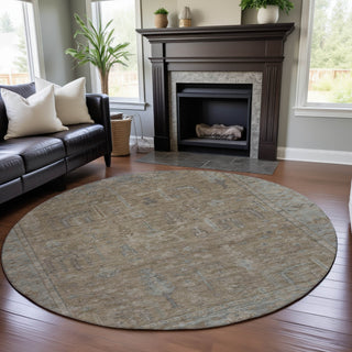 Piper Looms Mayfield Global AMF1135 Tan Machine Washable Area Rug Round Lifestyle Image Feature