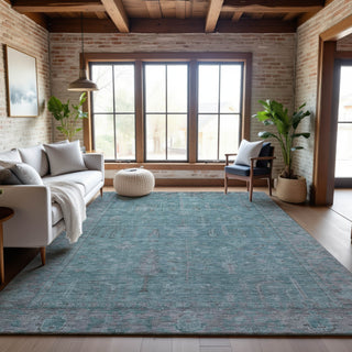Piper Looms Mayfield Global AMF1135 Teal Machine Washable Area Rug Lifestyle Image Feature