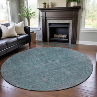 Piper Looms Mayfield Global AMF1135 Teal Machine Washable Area Rug Round Lifestyle Image Feature