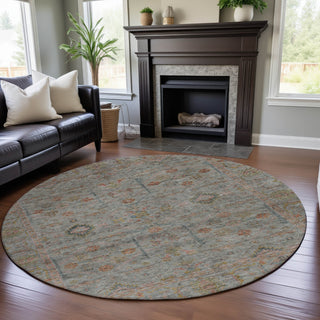 Piper Looms Mayfield Global AMF1136 Taupe Machine Washable Area Rug Round Lifestyle Image Feature