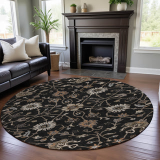 Piper Looms Mayfield Global AMF1137 Black Machine Washable Area Rug Round Lifestyle Image Feature