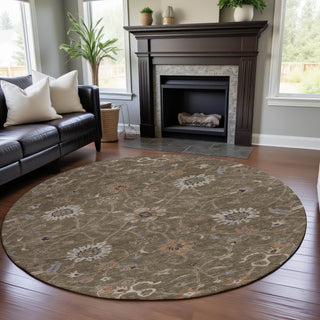 Piper Looms Mayfield Global AMF1137 Brown Machine Washable Area Rug Round Lifestyle Image Feature