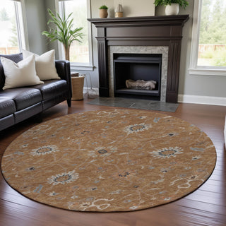 Piper Looms Mayfield Global AMF1137 Copper Machine Washable Area Rug Round Lifestyle Image Feature