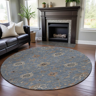 Piper Looms Mayfield Global AMF1137 Denim Machine Washable Area Rug Round Lifestyle Image Feature