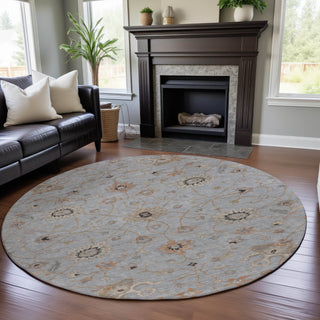 Piper Looms Mayfield Global AMF1137 Gray Machine Washable Area Rug Round Lifestyle Image Feature