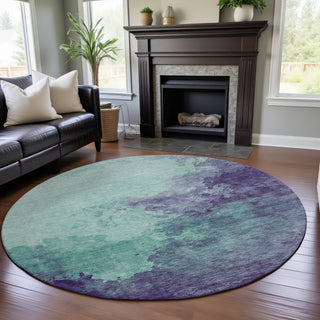 Piper Looms Mayfield Watercolors AMF1138 Seafoam Machine Washable Area Rug Round Lifestyle Image Feature