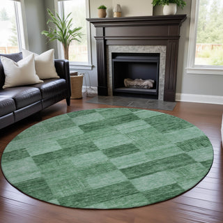 Piper Looms Mayfield Geometric AMF1139 Green Machine Washable Area Rug Round Lifestyle Image Feature