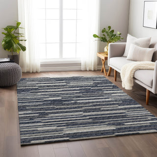 Piper Looms Mayfield Stripes Bars and Horizontal Lines AMF114 Gray Machine Washable Area Rug Lifestyle Image Feature