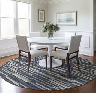 Piper Looms Mayfield Stripes Bars and Horizontal Lines AMF114 Gray Machine Washable Area Rug Round Lifestyle Image Feature