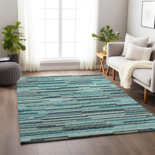 Piper Looms Mayfield Stripes Bars and Horizontal Lines AMF114 Turquoise Machine Washable Area Rug Lifestyle Image Feature
