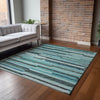 Piper Looms Mayfield Stripes Bars and Horizontal Lines AMF114 Turquoise Machine Washable Area Rug Lifestyle Image Feature