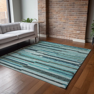 Piper Looms Mayfield Stripes Bars and Horizontal Lines AMF114 Turquoise Machine Washable Area Rug Lifestyle Image Feature