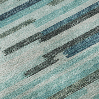 Piper Looms Mayfield Stripes Bars and Horizontal Lines AMF114 Turquoise Machine Washable Area Rug Swatch Image