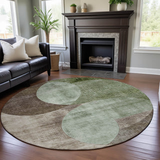 Piper Looms Mayfield Geometric AMF1140 Aloe Machine Washable Area Rug Round Lifestyle Image Feature