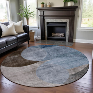 Piper Looms Mayfield Geometric AMF1140 Denim Machine Washable Area Rug Round Lifestyle Image Feature
