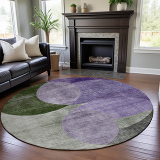 Piper Looms Mayfield Geometric AMF1140 Lavender Machine Washable Area Rug Round Lifestyle Image Feature