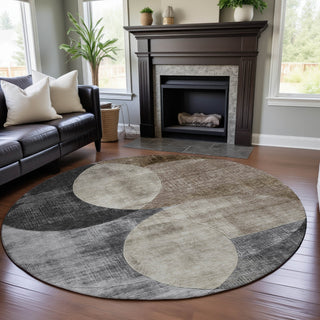 Piper Looms Mayfield Geometric AMF1140 Pewter Machine Washable Area Rug Round Lifestyle Image Feature