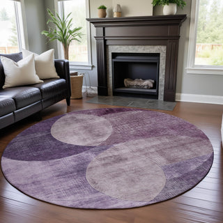 Piper Looms Mayfield Geometric AMF1140 Purple Machine Washable Area Rug Round Lifestyle Image Feature
