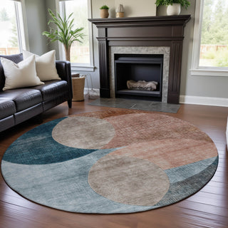 Piper Looms Mayfield Geometric AMF1140 Rust Machine Washable Area Rug Round Lifestyle Image Feature