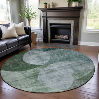 Piper Looms Mayfield Geometric AMF1140 Seafoam Machine Washable Area Rug Round Lifestyle Image Feature