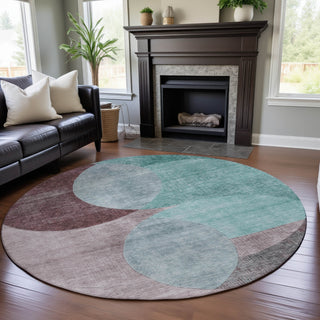 Piper Looms Mayfield Geometric AMF1140 Teal Machine Washable Area Rug Round Lifestyle Image Feature