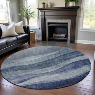 Piper Looms Mayfield Swirls AMF1141 Blue Machine Washable Area Rug Round Lifestyle Image Feature