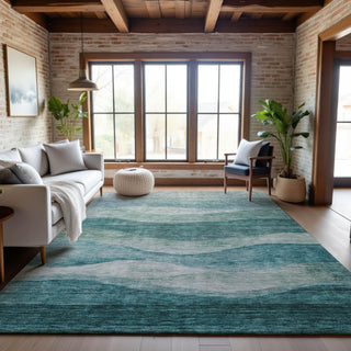 Piper Looms Mayfield Swirls AMF1141 Seafoam Machine Washable Area Rug Lifestyle Image Feature