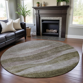 Piper Looms Mayfield Swirls AMF1141 Taupe Machine Washable Area Rug Round Lifestyle Image Feature