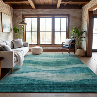 Piper Looms Mayfield Swirls AMF1141 Teal Machine Washable Area Rug Lifestyle Image Feature
