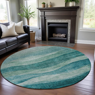 Piper Looms Mayfield Swirls AMF1141 Teal Machine Washable Area Rug Round Lifestyle Image Feature