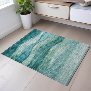 Piper Looms Mayfield Swirls AMF1141 Teal Machine Washable Area Rug Scatter Lifestyle Image Feature