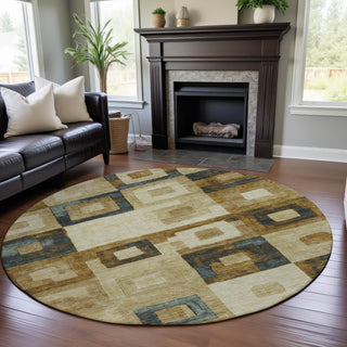 Piper Looms Mayfield Geometric AMF1142 Beige Machine Washable Area Rug Round Lifestyle Image Feature