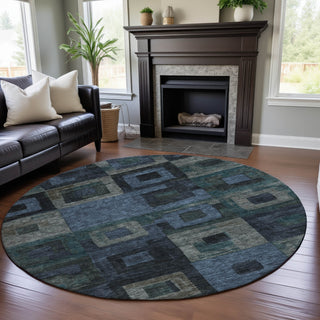 Piper Looms Mayfield Geometric AMF1142 Blue Machine Washable Area Rug Round Lifestyle Image Feature