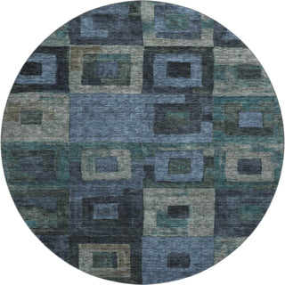 Piper Looms Mayfield Geometric AMF1142 Blue Machine Washable Area Rug Round Main Image