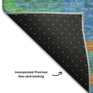 Piper Looms Mayfield Geometric AMF1142 Denim Machine Washable Area Rug Backing Image