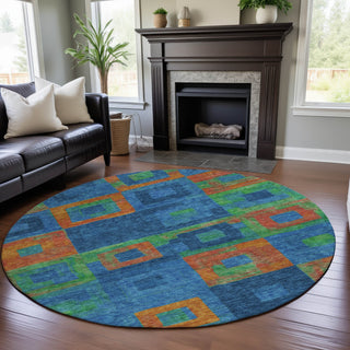 Piper Looms Mayfield Geometric AMF1142 Denim Machine Washable Area Rug Round Lifestyle Image Feature