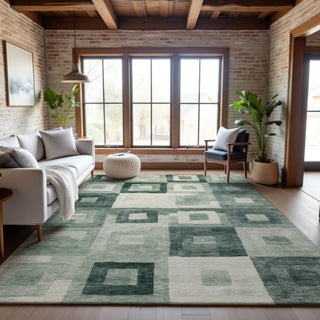 Piper Looms Mayfield Geometric AMF1142 Green Machine Washable Area Rug Lifestyle Image Feature