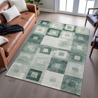 Piper Looms Mayfield Geometric AMF1142 Green Machine Washable Area Rug Lifestyle Image Feature