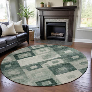 Piper Looms Mayfield Geometric AMF1142 Green Machine Washable Area Rug Round Lifestyle Image Feature